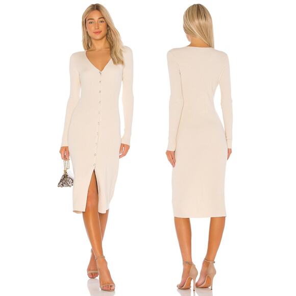 Lovers and Friends Phoenix Mini Dress Ribbed Crystal Button Elegant Ivory Size S - Picture 1 of 9